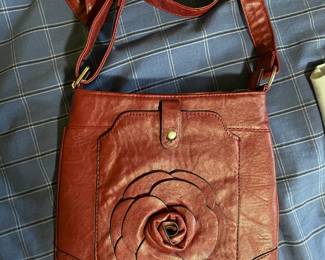 Crossbody Purse/Handbag Brown Faux Leather with 3D Flower