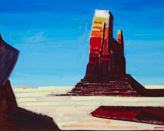 42
Conrad Buff
1886-1975
Desert Landscape
Oil on board
Estate signed lower right: Conrad Buff; with the artist's estate ink stamp signed by Mary Elizabeth Buff, verso
24" H x 36.5" W
Estimate: $3,000 - $5,000