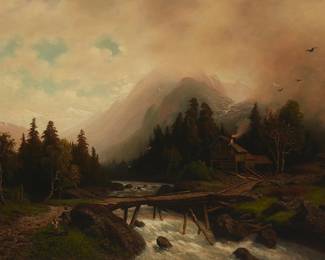 83
Hermann Ottomar Herzog
1831-1932
"An Angler And His Daughter," 1897
Oil on canvas
Signed lower left: H. Herzog
37" H x 52" W
Estimate: $10,000 - $20,000