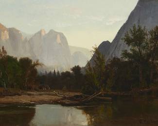 65
William Keith
1838-1911
Encampment At Yosemite Valley With Cathedral Rock
Oil on canvas laid to canvas
Signed lower right: W. Keith
18" H x 24" W
Estimate: $10,000 - $15,000
