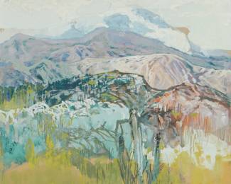 5
Charles Reiffel
1862-1942
"Mt. Palomar From Santa Isabel"
Gouache on board
Signed lower right: Charles Reiffel; titled on gallery label affixed to the frame's backing board
11.75" H x 12.75" W
Estimate: $2,000 - $3,000