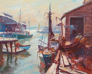 126
Emile Albert Gruppe
1896-1978
Hauling In The Nets
Oil on canvas
Signed lower right: Emile A. Gruppe
30" H x 36" W
Estimate: $4,000 - $6,000