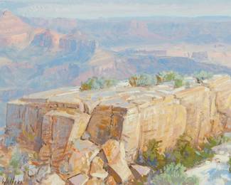 11
Curt Walters
b. 1950
"Moran Pt."
Oil on board
Signed lower left: Kurt Walters; signed again and titled, verso
12" H x 20" W
Estimate: $3,000 - $5,000