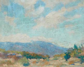 74
Alson Clark
1876-1949
California Landscape
Oil on canvas
Signed and dated lower left: Alson Clark; inscribed lower left: To Graham
26" H x 32" W
Estimate: $5,000 - $7,000