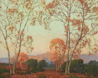 41
Edgar Alwin Payne
1883-1947
"Young Sycamores In Autumn"
Oil on canvas
Signed lower left: Edgar Payne; signed again and titled on the stretcher
20" H x 24" W
Estimate: $15,000 - $20,000