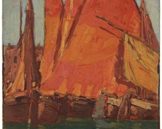 34
Edgar Alwin Payne
1883-1947
Chioggia Boats
Oil on canvas laid to board
Signed lower left: Edgar Payne
12" H x 12" W
Estimate: $8,000 - $10,000