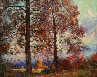 125
Emile Albert Gruppe
1896-1978
Fall Landscape
Oil on canvas laid to canvas
Signed lower right: Emile A. Gruppe
40" H x 30" W
Estimate: $5,000 - $7,000
