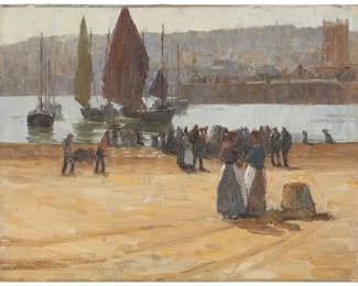 36
Frederick Mulhaupt
1871-1938
"Fishing Boats"
Oil on canvasboard
Signed lower left: Mulhaupt; titled on a label affixed, verso
12" H x 15.875" W
Estimate: $5,000 - $7,000