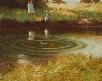 37
Christian Siemer
1874-1940
"A Summer's Afternoon"
Oil on canvas
Signed lower right: Chris Siemer
16.5" H x 15.5" W
Estimate: $2,000 - $3,000