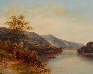 67
Thomas Addison Richards
1820-1900
Lakeside Landscape With Boaters
Oil on canvas laid to canvas
Signed lower left: T.A Richards
14.5" H x 20.5" W
Estimate: $3,000 - $5,000