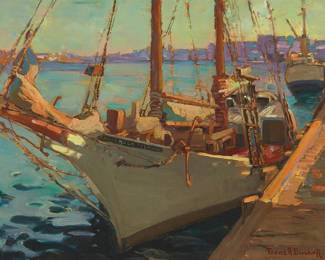 35
Franz A. Bischoff
1864-1929
"Santa Rosa Island [At] San Pedro Harbor"
Oil on canvas laid to board
Signed lower right: Franz A. Bischoff; titled verso
15" H x 20" W
Estimate: $6,000 - $8,000