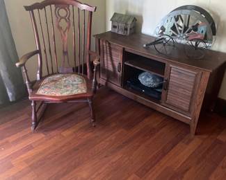 Tv stand and wooden rocking chair