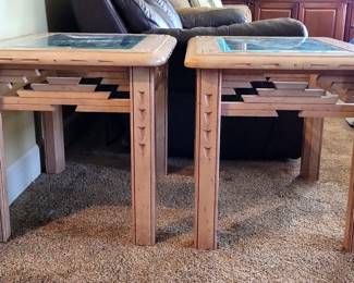 Southwest Style End Tables With Glass Inlay Tops, 22" x 22" x 28", Qty 2