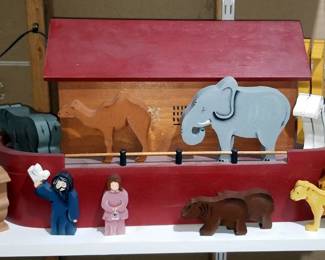 Handcrafted Noah's Ark With Animals, And Wall Hangings, Both Measure 16" x 13.5"