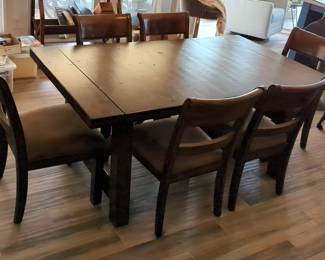Dining Room Table, 40" X 72", With Two 14" Leaves, And Cushioned Chairs, 35.5" X 20" X 26", Qty 6