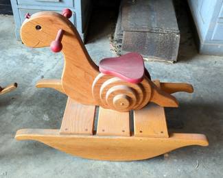 Custom Made Rocking Snail And Rocking Toddler's Seat With Sliding Beads And Tray