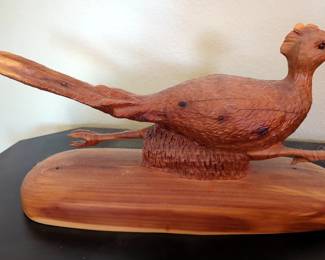 Don And Giss Rutledge Hand Carved Roadrunner On Base, Signed, 11" x 21", And Copper Toned Watering Can