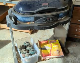Coleman 2 Burner Cook Stove, Model RT1-087848, With Seven Coleman 16.4 Oz. Propane Fuel Tanks