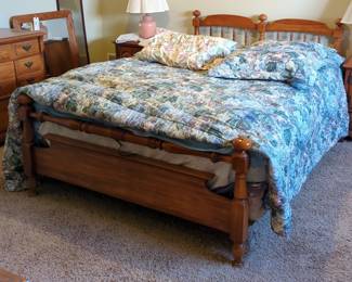 Queen Bed Frame With 38" Headboard, And 26" Footboard, Box Spring, Mattress, And Bedding