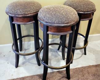 Upholstered Barstools, 30" x 15", Qty 3, And Ladder Back Cushioned Chair 35" x 19" x 15"