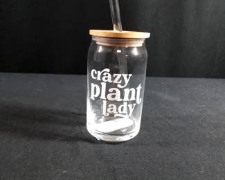CRAZY PLANT LADY MUG with GLASS STRAW