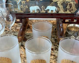 Culver 22-Karat Gold Encrusted Sea Shell on Frosted Glass Set/4