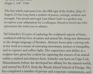 Steuben Glass Lion Hand Cooler 