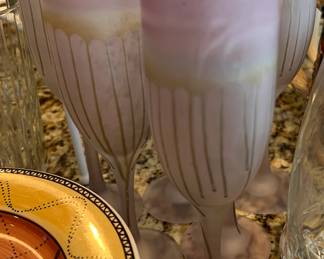 Hebron Israeli Art Glass Set/6 Champagne Glasses 