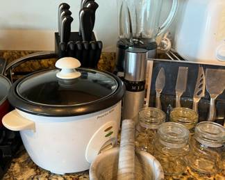 JA Henckels International Knife Set w Block, Mortar & Pestle, Hamilton Beach Blender, Cuisinart Toaster, Rice Cooker