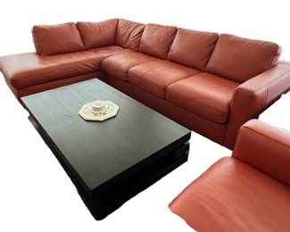 Copenhagen Italsofa Leather Sofa with Chaise and Chair, Modular Copenhagen Coffee Table Rectangular Espresso 55x31x13