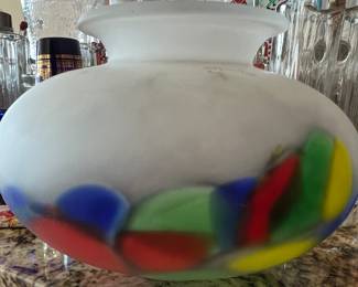 Vintage Reverse Hand Painted Blown Frosted Glass Vase 