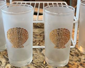 Culver 22-Karat Gold Encrusted Sea Shell on Frosted Glass Set/4