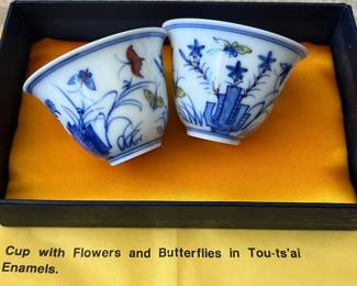 Cups w Flowers and Butterflies in Tou-ts al Enamels