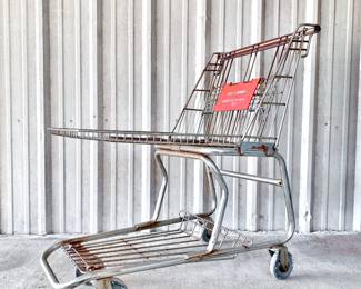 VINTAGE COMMUNITY CASH SHOPPING CART - BUGGY - FLAT PLATFORM DESIGN - REPURPOSED FUNCTIONAL ART