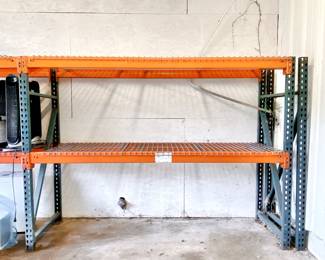 FOUR (4) METAL WORK SHELVES - SHELVING UNITS - INDUSTRIAL TEARDROP PALLET RACK FRAME