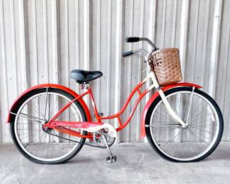 RED SCHWINN "HOLLYWOOD" CRUISER SS BICYCLE WITH BASKET - WOMEN'S BIKE - VINTAGE DESIGN