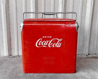 VINTAGE 1950S METAL COCA-COLA COOLER WITH ALUMINUM TRAY INSERT - ACTON MFG CO.