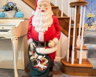 Empire blow mold Santa with sack,  has been mounted to two wood boards for better stabilization, nice condition 46"H