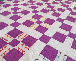Hand-made purple and white quilt 63" x 70"