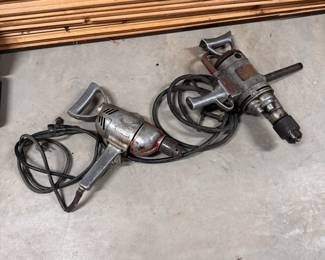 Vintage electric large drills, for display or parts, cords not appropriate for use