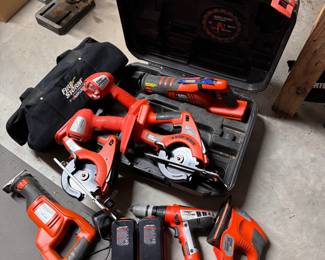 Group of Black & Decker Fire Storm battery-powered tools, works 