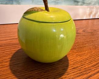 Ceramic green apple container 4"H