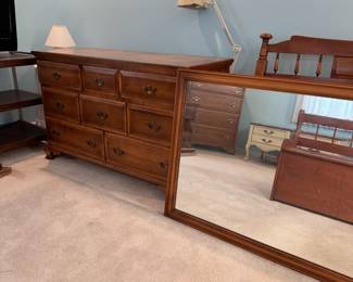 Empire 8-drawer dresser with large rectangular mirror 32"H x 52"W x 19"D, minor wear