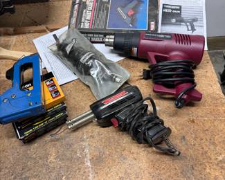 Small tools including engraver, stapler, soldering, glue, and heat gun 
