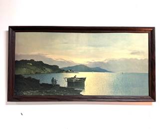 Ensel Salvi coastal landscape lithograph, some wear, small scrape, and needs some securing to frame 31" x 48"