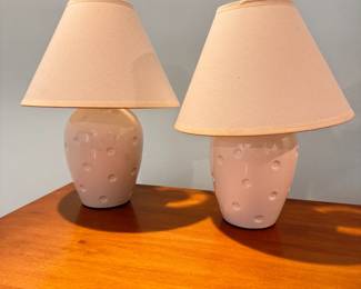 Pair of off-white small ceramic lamps 13"H