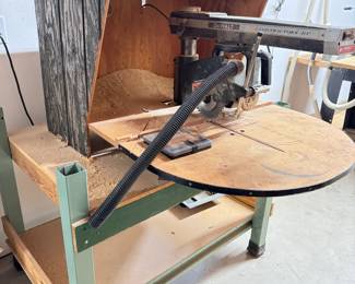 Dewalt Contractor's 10" radial arm saw, with stand, works well, buyer will need to disassemble some of stand to move through the doorway 40"H x 60"W x 48"D