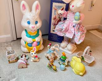 Easter decorations including blow form rabbit 