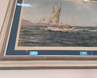 Large professionally framed print of 'Fine Weather and Fair Wind' by Montague Dawson 32" x 40"