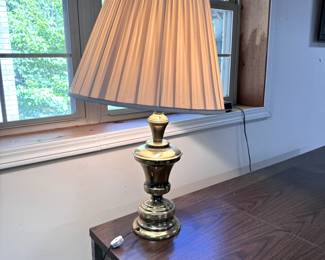 Brass color metal table lamp, some wear, 30"H
